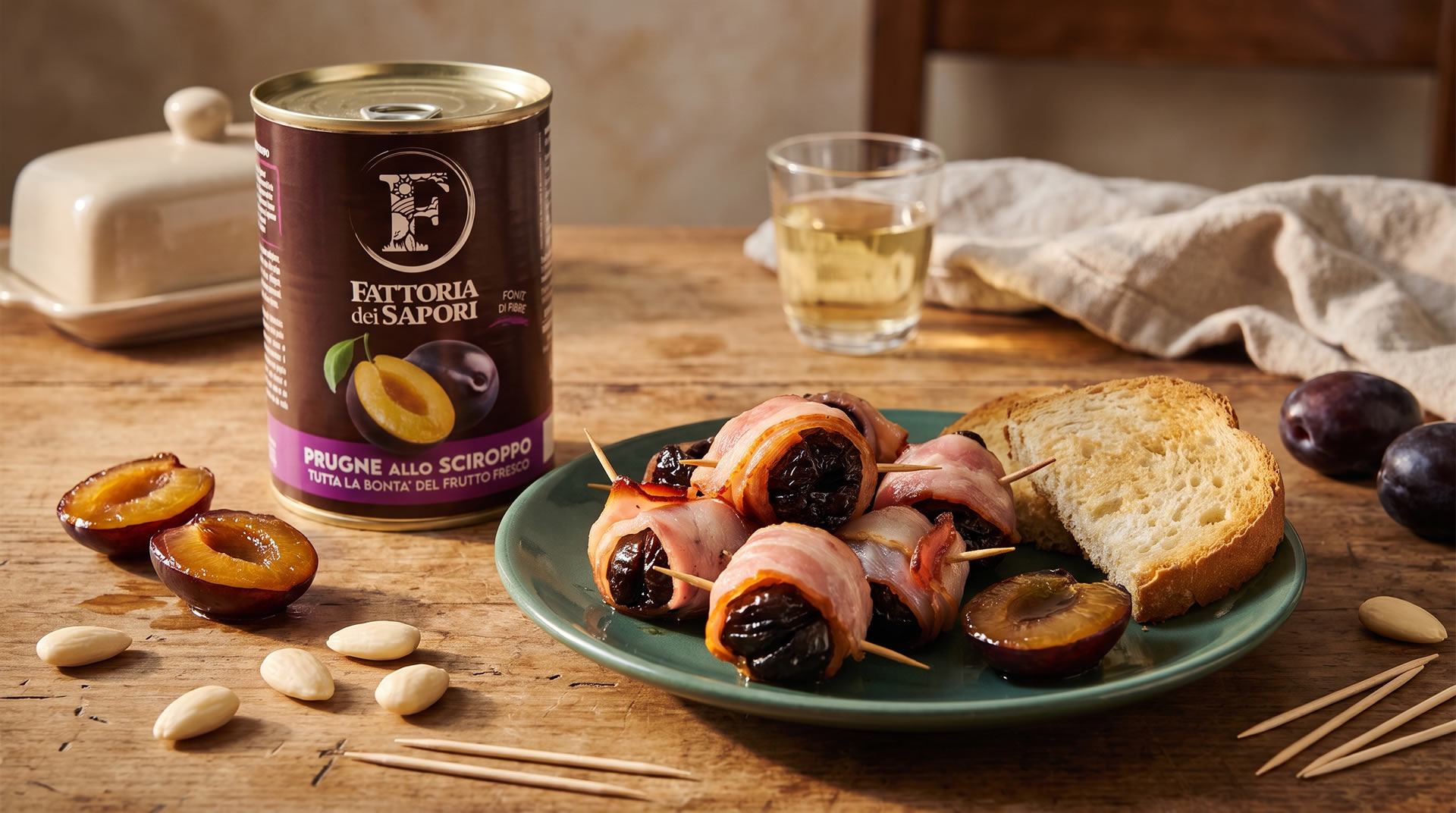 INVOLTINI DI BACON CON PRUGNE E MANDORLE