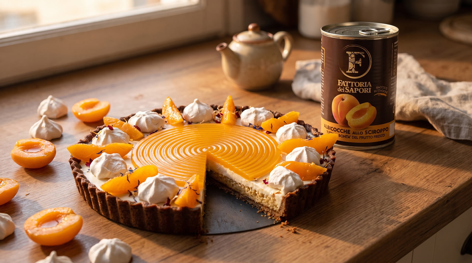 Crostata albicocche, frangipane, panna cotta al tè e geleè di albicocca Crostata albicocche, frangipane, panna cotta al tè e geleè di albicocca
